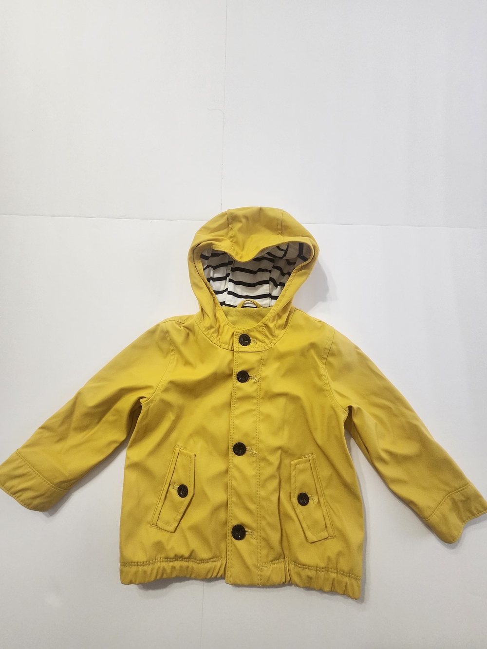 GAP Kids Yellow Hooded Raincoat with Striped Lining Size 18-24 Monts